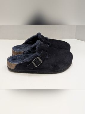 Birkenstock 38 Shearling Boston Clogs Navy Blue Suede Women's 7, Men's 5